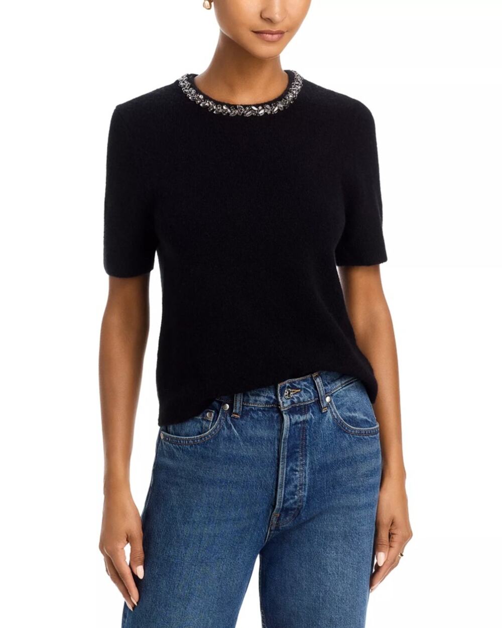 Velvet by Graham & Spencer Women Black Wool Blend Briana Embellished Top Size M